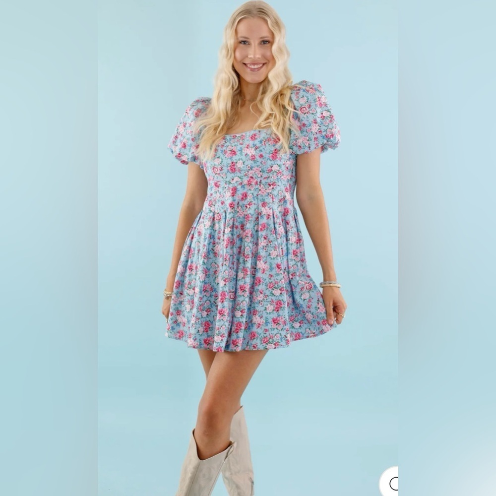 MABLE Blue Floral Dress with Pink Accents - Picture 6 of 7